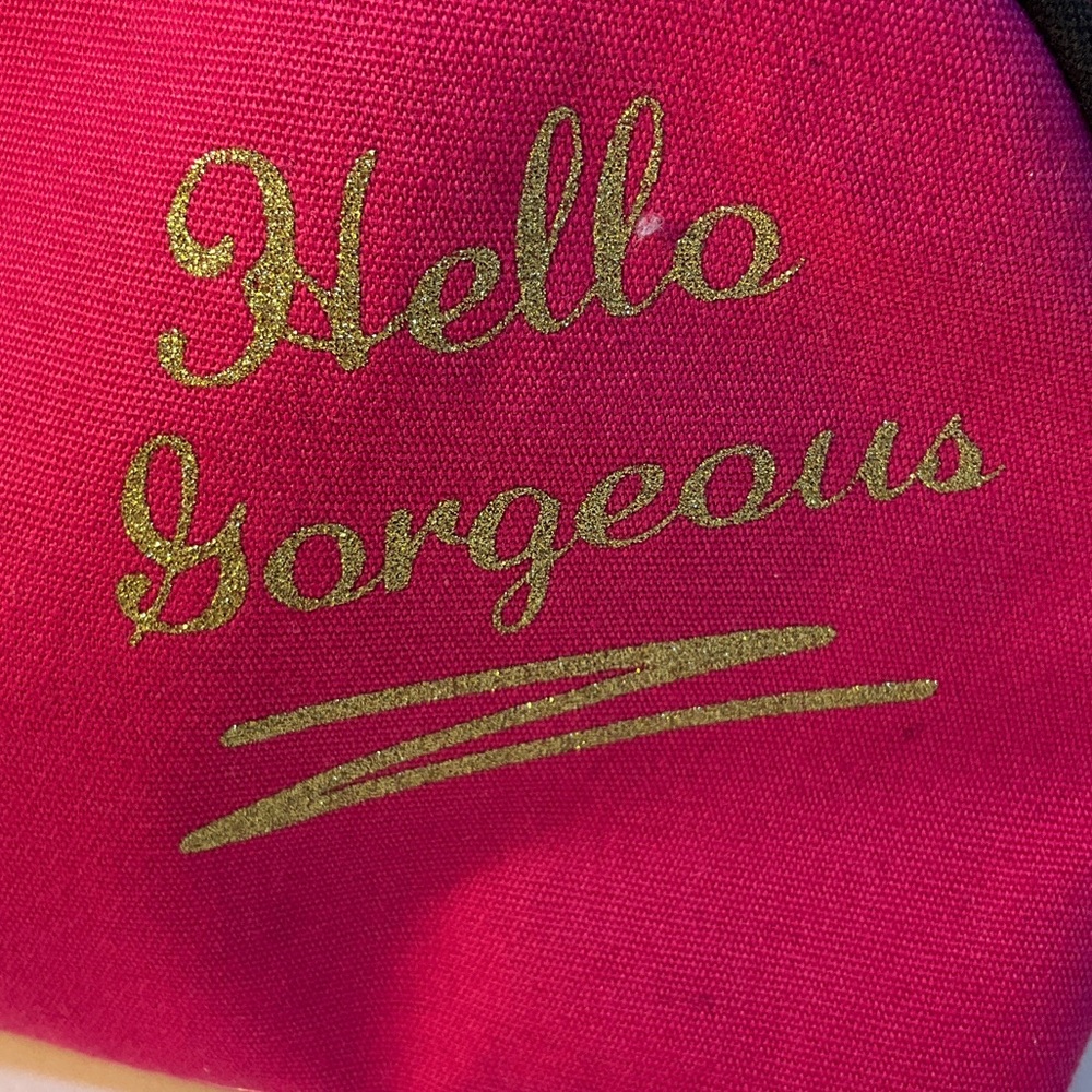 Hello Gorgeous Hot Pink Cosmetic Bag With Gold Accents View 5